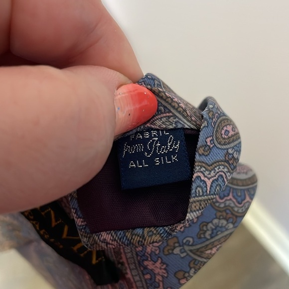 Lanvin Paris Paisley Light Blue Pink Made in Italy Silk Necktie Tie - Picture 5 of 14